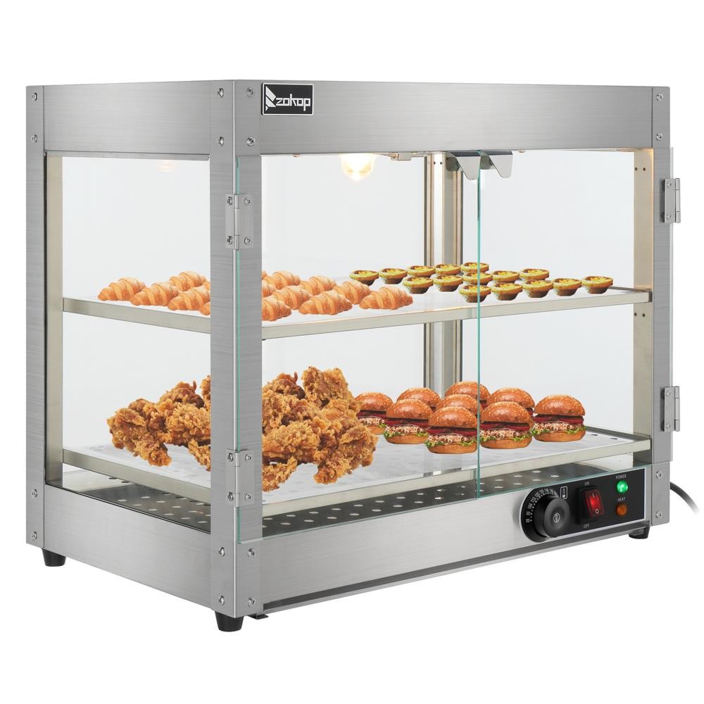 Food Warmer Display - 2-stufige elektrische 800W Speisenwärmer-Vitrine, kommerzielle Pizza-Präsentationsvitrine,