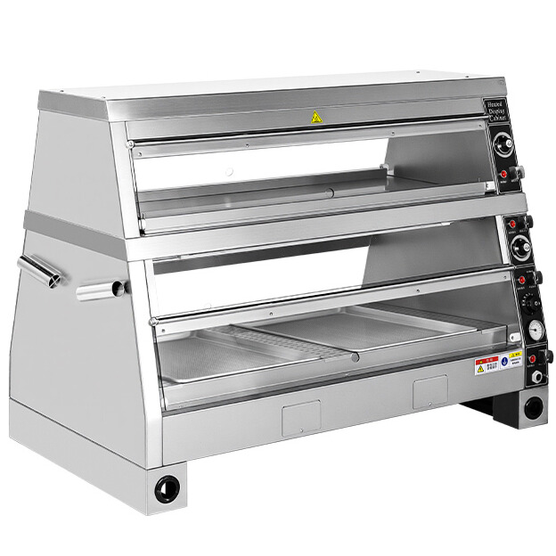 Food Warmer Display - Gewerblicher Elektrischer 2-Schichtiger Warmhaltevitrine Lebensmittelechter Edelstahl
