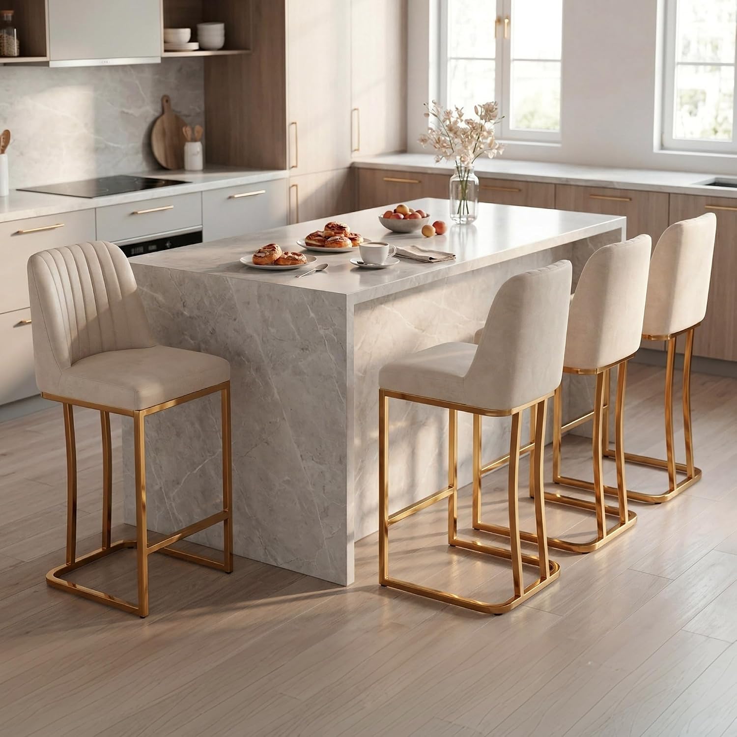 Commercial Kitchen Island - Barhocker-Set mit 4 Stühlen und Rückenlehne,