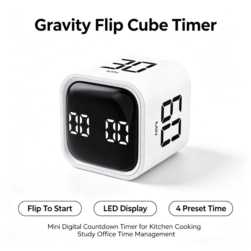 Commercial Kitchen Timer - Tragbarer Gravity-Flip-Würfeltimer LED Digitaler Countdown-Timer mit