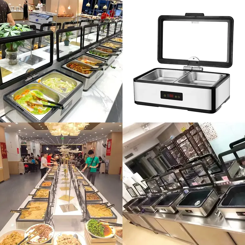Food Warmer Display - Chafing Dish mit Glasdeckel Edelstahl Digitale